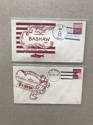 US WWII Naval Cover +US Submarine #241 +USS Bashaw =Keel +Launch =2 Cachets - Image 1 of 2