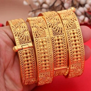 1pc 24k Gold Plated Bollywood Jewelry Dubai Bracelet Indian Fashion Open Bangles - Picture 1 of 6