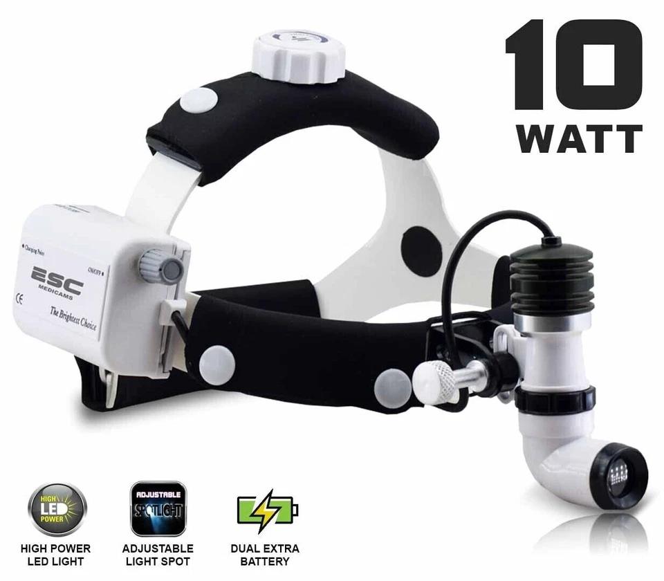 ESC MEDICAMS Wireless Dental Surgical Headlight ENT Medical Head light LED 10 Watt for Loupes