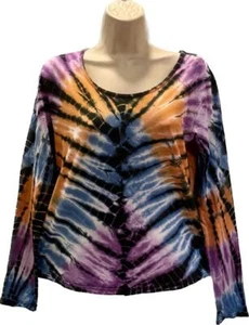 Sacred Threads Hippie Boho Festival Stretch Tie Dye LS Tee Shirt 223635/3 - Picture 1 of 5
