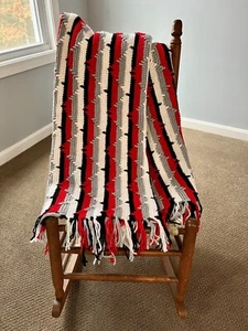 Crochet Afghan Blanket 68”X50” Handmade Nautical Black Red w/ Fringe Tassels - Picture 1 of 10