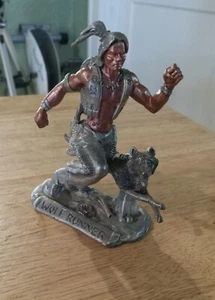 1993 Gallo Metal Figurine Wolf Runner Indian Warrior w Wolf Pewter & Copper Colo - Picture 1 of 8