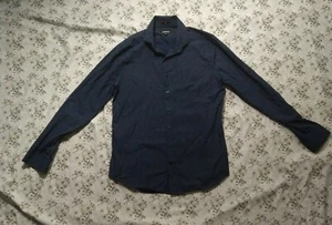 Express Men's Long Sleeve Button Up Dark Blue White Poka Dots Sz M Slim - Picture 1 of 8