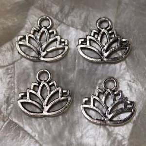 4 PERLES BRELOQUES - MÉTAL - ARGENT du Tibet - 14x16 mm - FLEUR DE LOTUS - Imagen 1 de 3