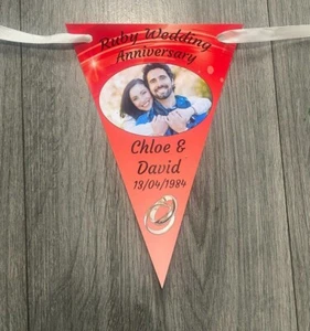 Decoración Personalizada Boda Aniversario Fiesta Banderín Rubí 40º - Imagen 1 de 10