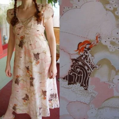 Vestido Hippie Hawaiano Años 70 De Colección Japonés Avanguardia Mod Op Art Impresión Gráfica M/L Foto 1 de 4