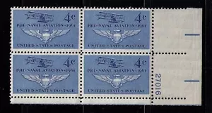 US USA Sc# 1185 MNH FVF PLATE # BLOCK Naval Aviation Curtiss A-1 Biplane Wings - Picture 1 of 1