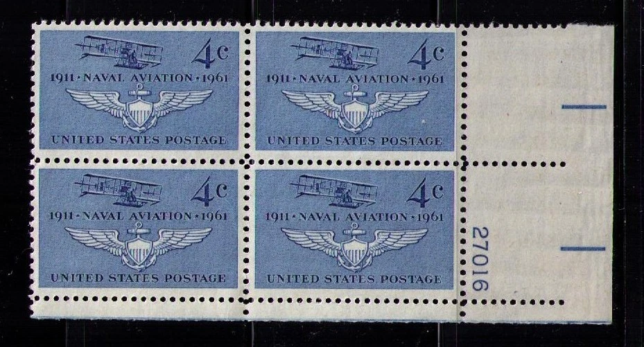 US USA Sc# 1185 MNH FVF PLATE # BLOCK Naval Aviation Curtiss A-1 Biplane Wings - Image 1 of 1