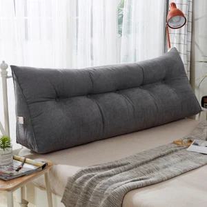Almohada lumbar de cuña triangular de felpa respaldo cojín cabecero gris - Imagen 1 de 7