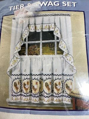 Home Essentials Tier & Swag Set Rooster Chicken Curtains Vintage Cooking Rooster - Image 1 of 4