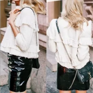 Chaqueta Corta ZARA Crema Tweed Forrada con Volantes Primavera Verano Abrigo Boho PVP £70 M 10 - Imagen 1 de 10