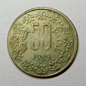 India-Republic 50 Paise 1989(B) Copper-Nickel KM#65 aUNC - Picture 1 of 2