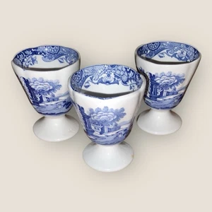 De Colección Spode Azul Italiano 3x Huevos Tazas Borde Vieira Acanalado Sello Negro Apenas Usado - Imagen 1 de 19