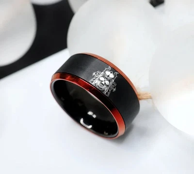 Anillo de boda negro/rojo unisex tungsteno japonés samurai armadura tradición - 8 mm Foto 1 de 3