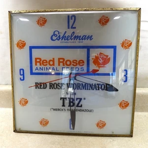Vintage Eshelman Red Rose Feeds Wanduhr, elektrisch, beleuchtet, funktioniert super! - Bild 1 von 15