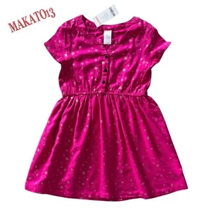 Gymboree Girl Size 6 Short Sleeve Pink Gold Stars Dress Button Neck Lightweight - Picture 1 of 6