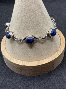 Blaues Lapis Armband 925 Sterling Silber Lünette Cabochon Handarbeit 8" verstellbar - Bild 1 von 8