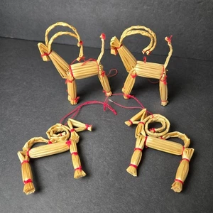 Scandinavian Straw Yule Goat Ornaments Set Of Four Handmade Julbock Christmas 4" - Picture 1 of 7