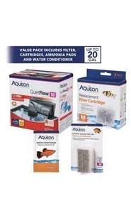 Aqueon QuietFlow 10 Starter Kit, 4 Filter Cartridges, 5 Ammonia Pads, 20 Gallon - Picture 1 of 1