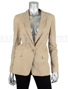 GUCCI GIACCA BLAZER BEIGE PELLE SCAMOSCIATA FIRMA LOGO BOTTONE $3.300 IT 42 US 6 - Foto 1 di 10