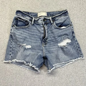 Pantaloncini jeans Abercrombie Curve Love vita alta donna 29/8 stone wash invecchiati - Foto 1 di 14
