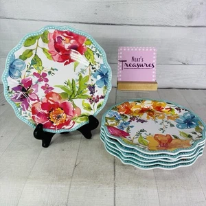 Hell topisch Blumenmuster blau gepunkteter Rand Melamin 8,5" Salat Mittagessen Teller 6er Set - Bild 1 von 21