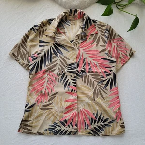 90s Y2K Fitted Women's Hawaiian Short-Sleeve Collared Blouse, Sz Small - Picture 1 of 10