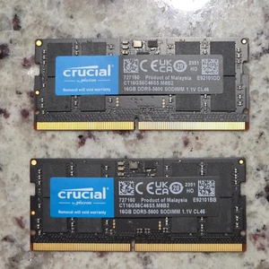 Crucial - 32GB Kit (2x16GB) DDR5 5600MHz C46 SODIMM Laptop Memory - Black - Picture 1 of 3