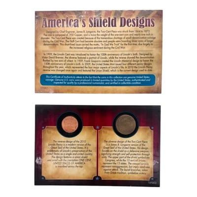 America's Shield Designs 2pc Coin Set 2010 Lincoln Penny & Two Cent Piece - Image 1 of 2