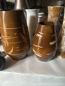 USSR Vintage Hand Carved Wooden Vases - Picture 1 of 4