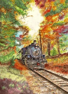 Last Stop Train in Forest, Pat Konicki, Wall Decor Art Print Poster 14" x 11" - Picture 1 of 1