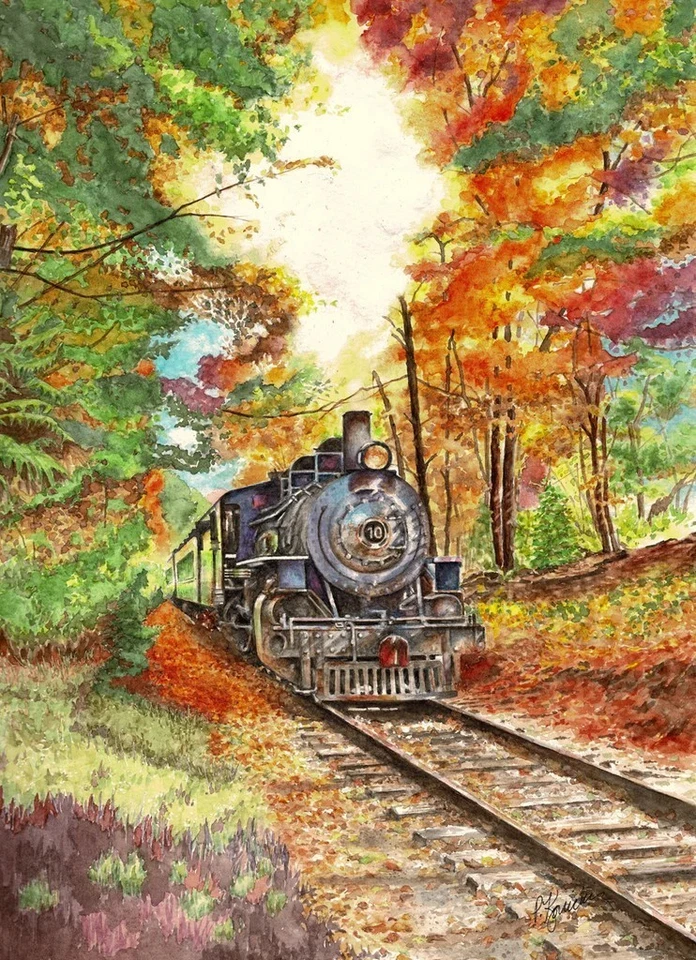Last Stop Train in Forest, Pat Konicki, Wall Decor Art Print Poster 14" x 11" - Image 1 of 1