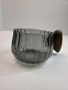 4 Smokey Gray Glass Teacups Wooden Handle Coffee Cups  Glass Mugs - Picture 1 of 8