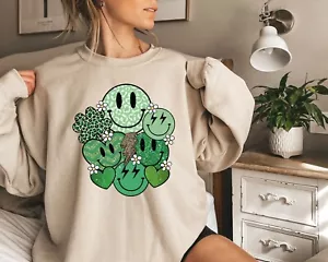Lucky Clover Smile Sweatshirt, St Patricks Day Crewneck, Irish Hoodie,Irish Gift - Picture 1 of 7