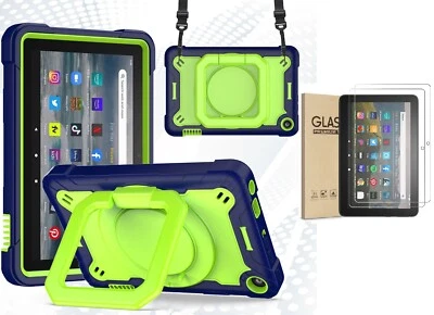 For Amazon Fire Max 11" HD 8" Fire 7" Case Rotating Carry Cover + Shoulder Strap - Image 1 of 4
