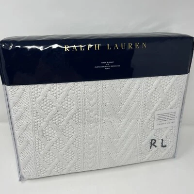 Ralph Lauren Highland Knit Throw Blanket Jete 54x72 White 100% Cotton - Image 1 of 4