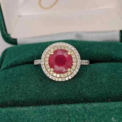 2.50ct Women's July Birthstone Statement Ring Natural Ruby In 14k Dual Tone Gold - Image 1 of 4
