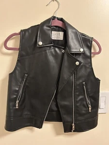 Zara Kids Black Faux Leather Moto Vest Sz 9-10 - Picture 1 of 6