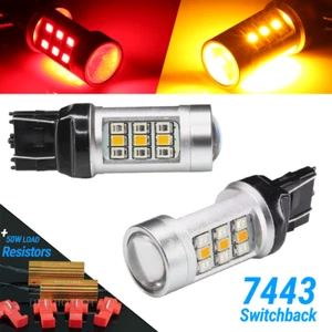 Red/Amber 7443 LED DRL Switchback Turn Signal Parking Light Bulbs+Resistors - Picture 1 of 5