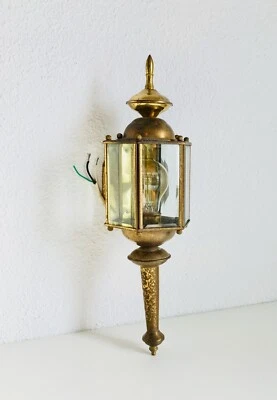 19" Spanish Antique Brass Wall Porch Garden Lantern Light Golden Revival Goth - Image 1 of 4
