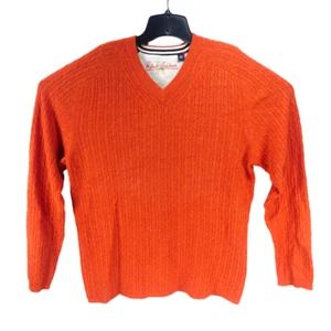 Robert Graham Men's Orange Medium 100% Cashmere Cable Knit V-Neck Sweater - Picture 1 of 5