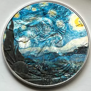 Van Gogh - Starry Night - American Silver Eagle 1oz .999 Silver Dollar Coin Art - Picture 1 of 5
