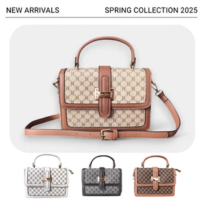 Neu Abend Design Klein Monogramm Damen Handtasche Vegan Leder  Braun Creme L365 - Bild 1 von 39