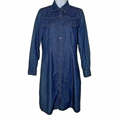 The Limited Dress Size 6 Jean Denim Cotton Western Pearl Snap Rockabilly Vtg 90s - Image 1 of 4