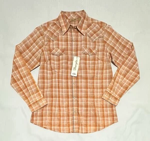 NWT Wrangler Pearl Snap Western Shirt Womens Medium Orange Plaid Cowgirl - Picture 1 of 8