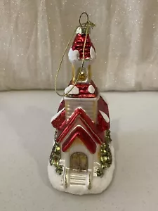 Glaswaren Kunststudio, mundgeblasen, handbemalt, 6X4"" Kirche Weihnachtsorn. NEU - Bild 1 von 12