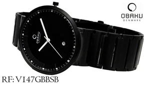 Obaku V147GBBSB Luxury and Sporty Black Men Watch Stainless Steel Papers New - Picture 1 of 6