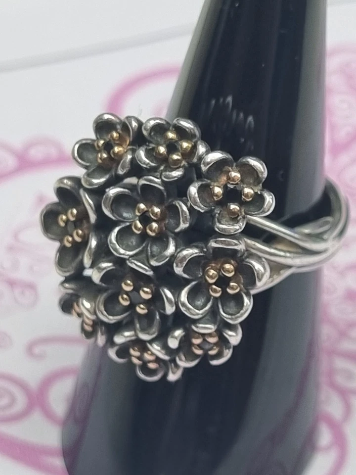 Genuine Pandora Silver & 14K Gold Large Forever Bloom Ring 190857spb Size 54 - Image 1 of 4