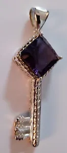 925 Sterling Silver & Amethyst "KEY" Pendant Fast Shipping  - Picture 1 of 11