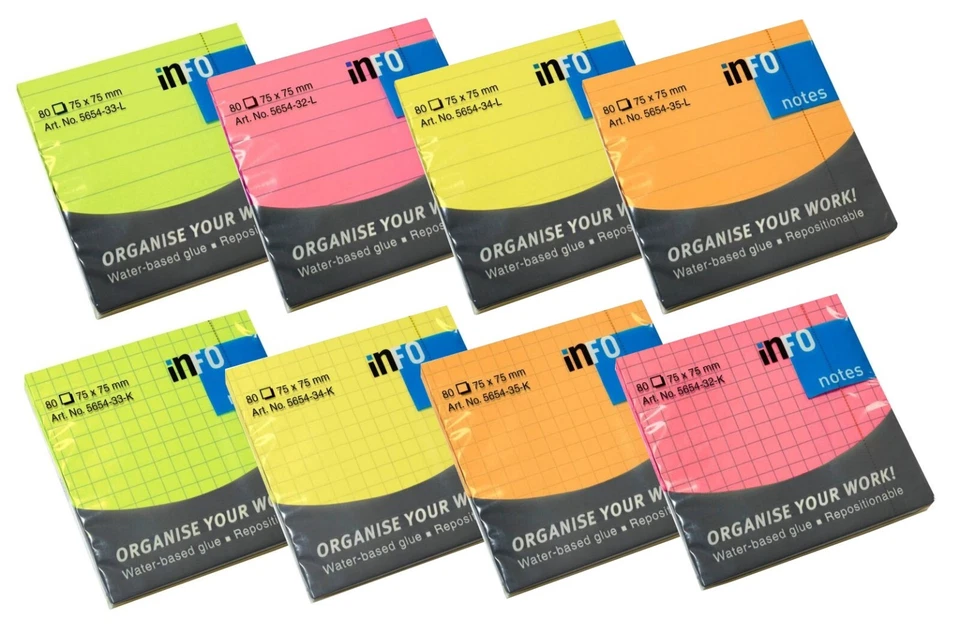 Haftnotizen Haftnotes Notizen Klebezettel 75x75mm, 80 Blatt, kariert / liniert - Bild 1 von 1